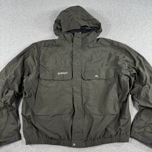 Simms Fishing Jacket Men's Large Sage Green Gore-Tex G3 Waterproof Hooded